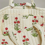 multi ivory ribbon tie quilted floral jumbo tote
