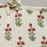 multi ivory ribbon tie quilted floral jumbo tote