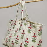 multi ivory ribbon tie quilted floral jumbo tote