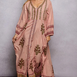 multi pink V neck balloon sleeve dress