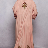 multi pink V neck balloon sleeve dress