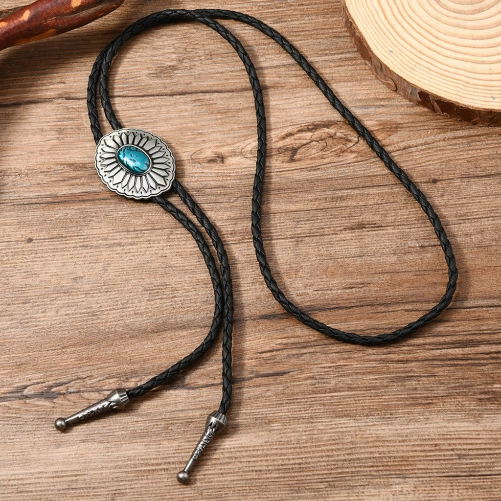 Western Turquoise Oval Bolo Tie Necklace