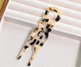 White Tortoise Women's Vintage Marble Hair Fork Double Prong Bun Wand