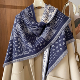 Navy Vintage Paisley Shawl Knitted Triangle Scarf