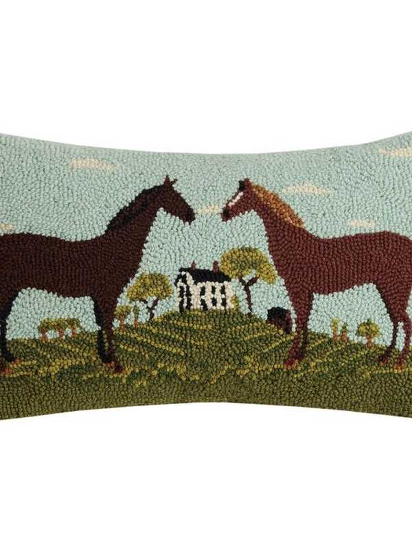 black and brown horses hook pillow