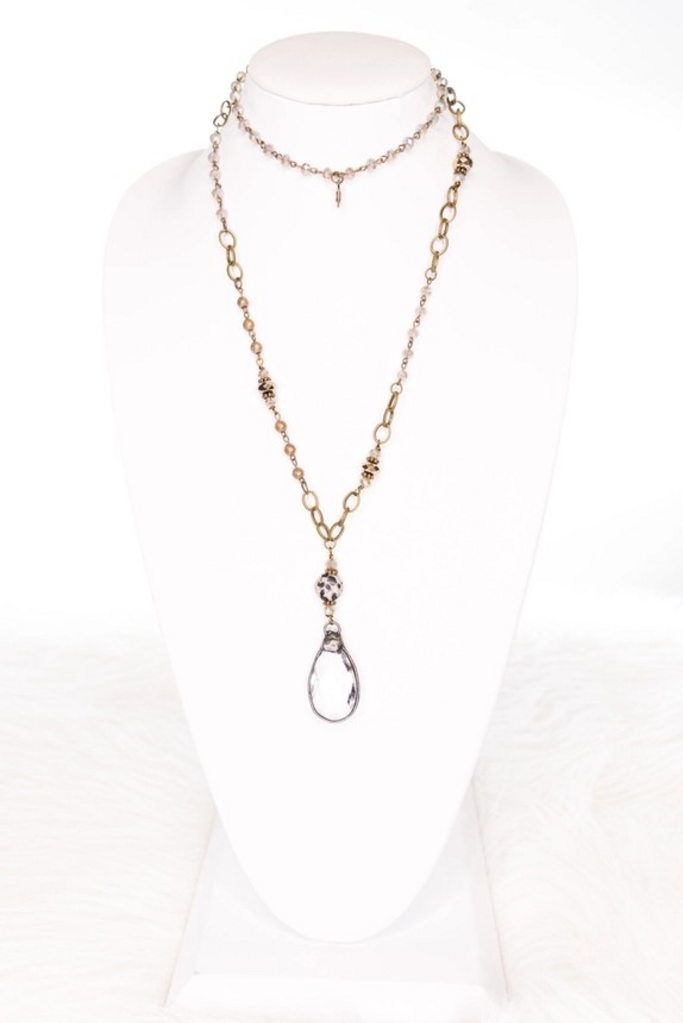 long large crystal charm necklace