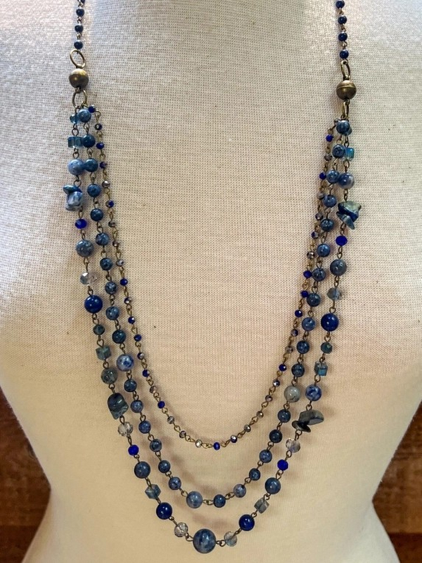 long blue tone necklace