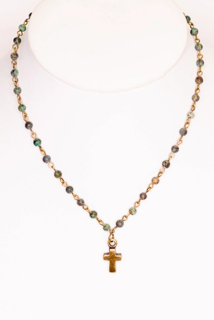 African turquoise necklace with cross charm