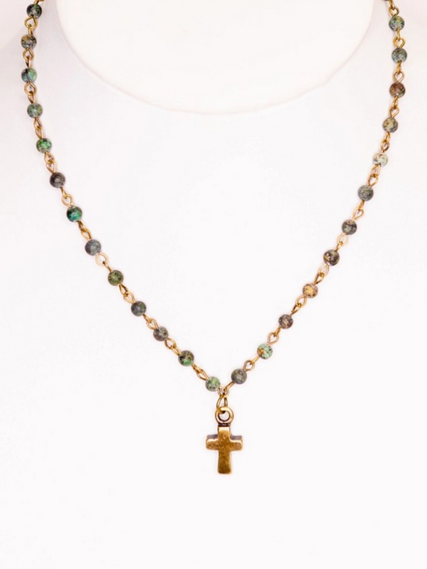 African turquoise necklace with cross charm