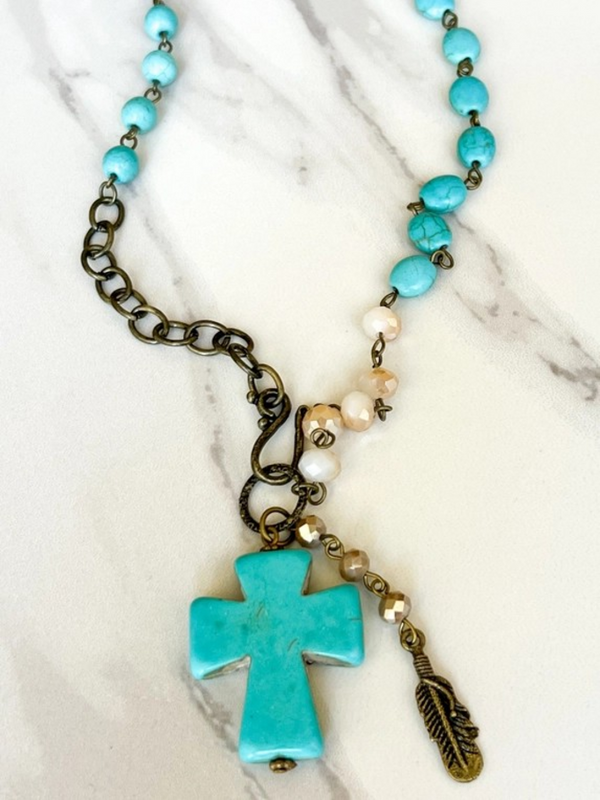 chunky cross turquoise necklace