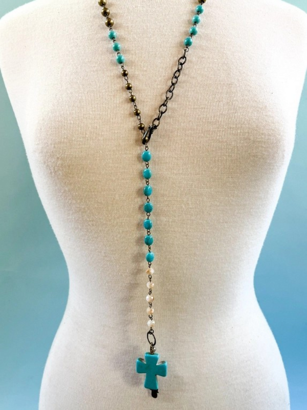 chunky cross turquoise necklace