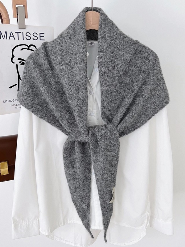 gray soft knit triangle scarf