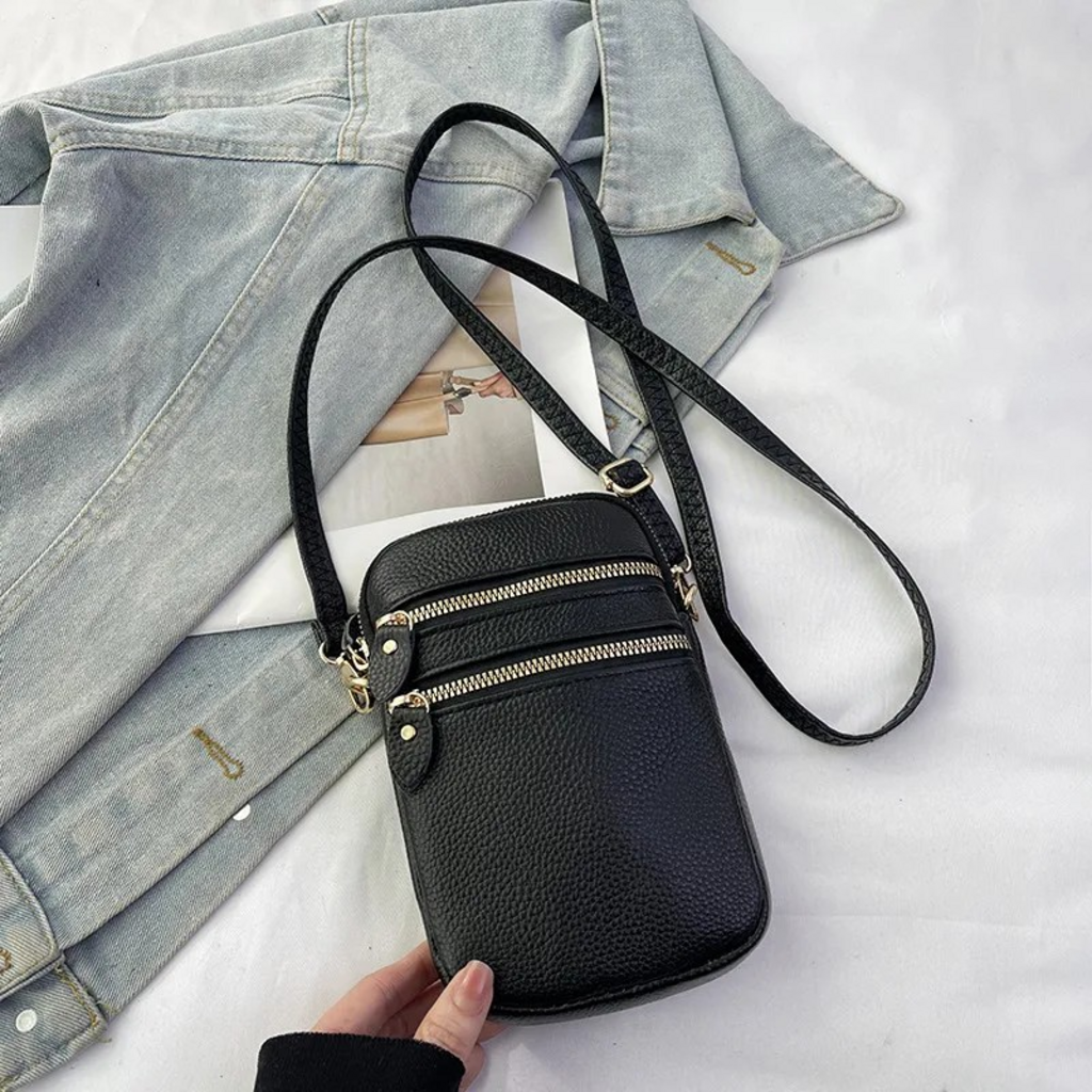 black cross body leather handbag