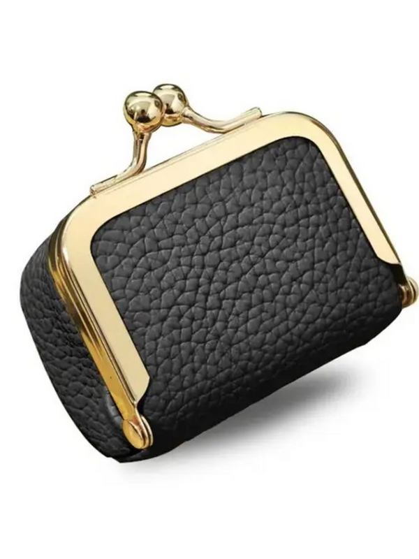 black mini leather coin purse