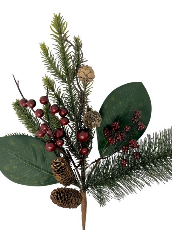 17" burgundy berry mixed pine pick