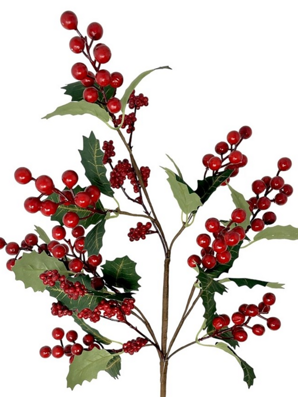 24" holly berry spay with gold veins