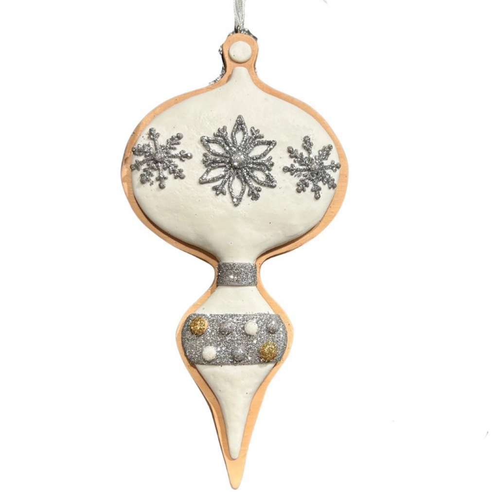 6.25" gingerbread white royal finial cookie ornament