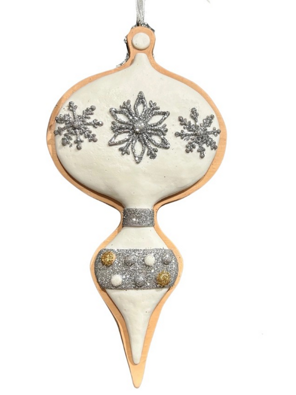 6.25" gingerbread white royal finial cookie ornament