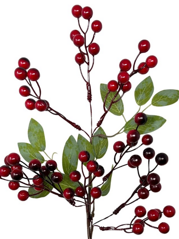 19" lodge berry pick with leaves in deep red
