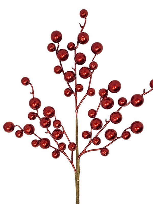 17" metallic christmas berry pick in red