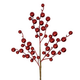 17" metallic christmas berry pick in red