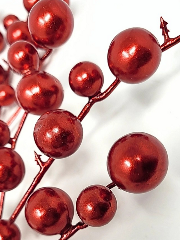 17" metallic christmas berry pick in red