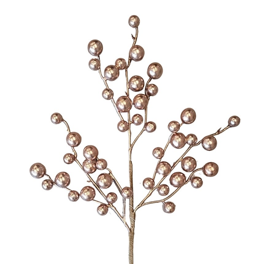 17" rose gold metallic christmas berry pick