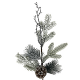 25" snowed pine iced twig/cone spray