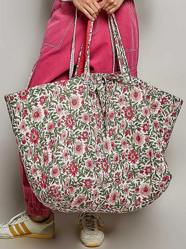 multi pink ribbon tie floral jumbo tote bag