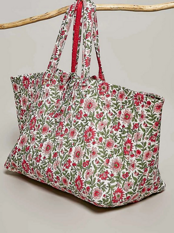 multi pink ribbon tie floral jumbo tote bag