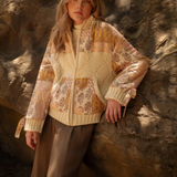 multi blush patchwork knit zip jacket