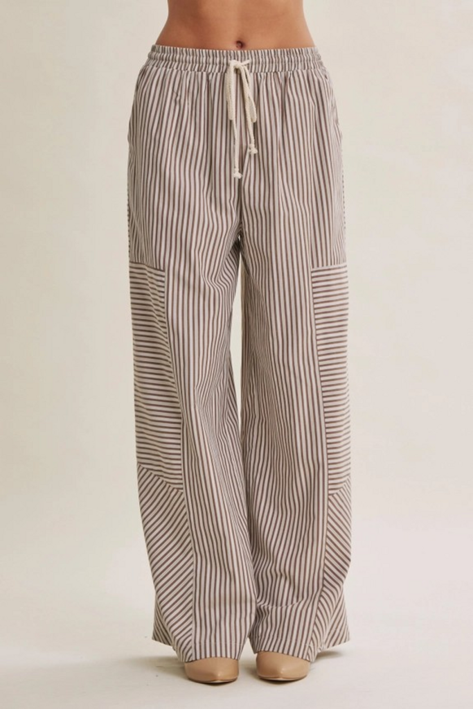 mocha mixed stripe wide leg pants