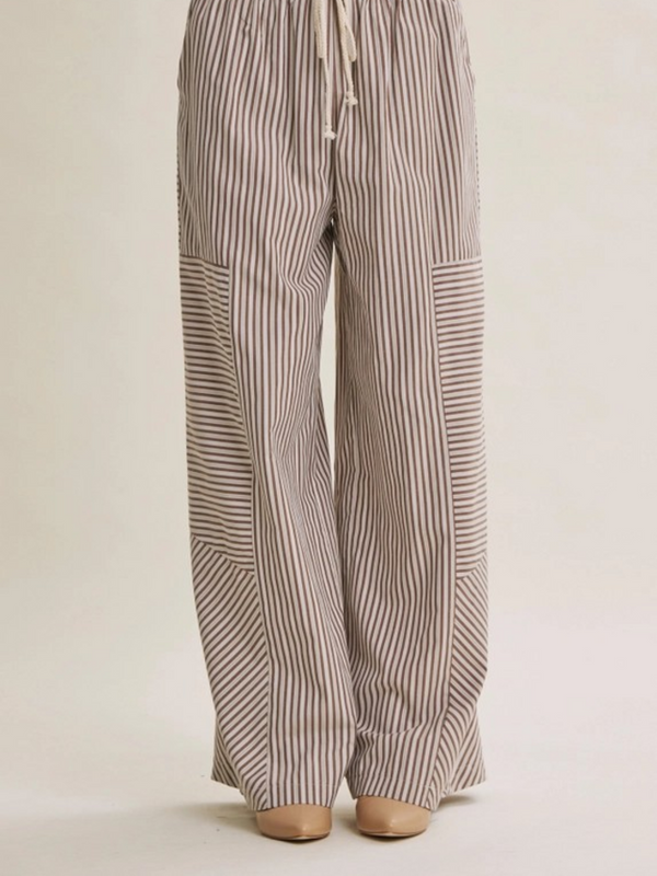 mocha mixed stripe wide leg pants