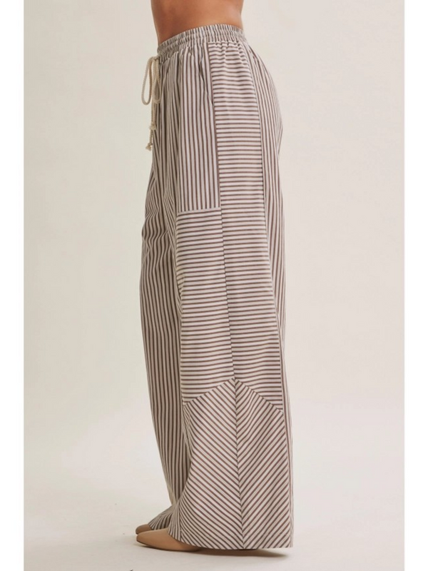 mocha mixed stripe wide leg pants