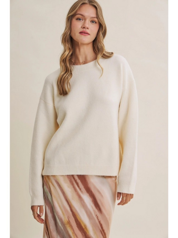 cream & caramel open back gingham bow sweater