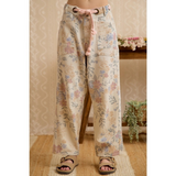 vintage floral cotton drawstring pants