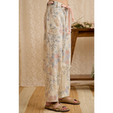 vintage floral cotton drawstring pants