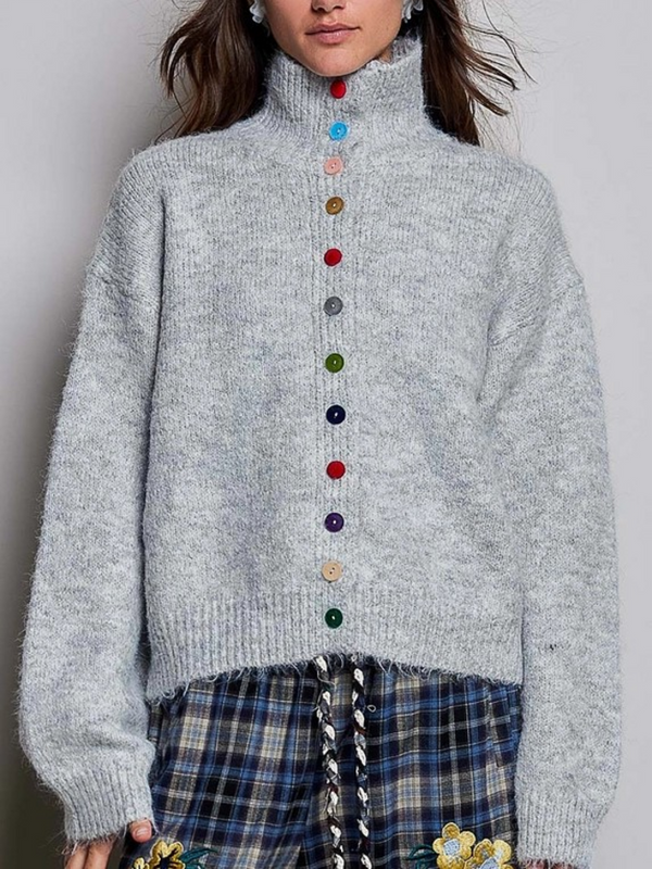 light gray chic collar button knit cardigan