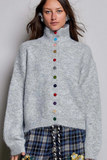 light gray chic collar button knit cardigan