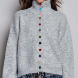 light gray chic collar button knit cardigan