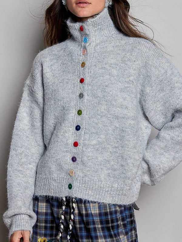 light gray chic collar button knit cardigan