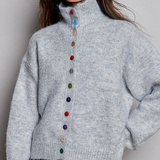 light gray chic collar button knit cardigan