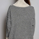 multi black striped fold over collar button front cardigan