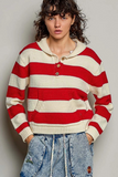 multi cream striped collard knit sweater pullover