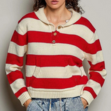 multi cream striped collard knit sweater pullover