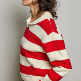 multi cream striped collard knit sweater pullover