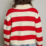 multi cream striped collard knit sweater pullover