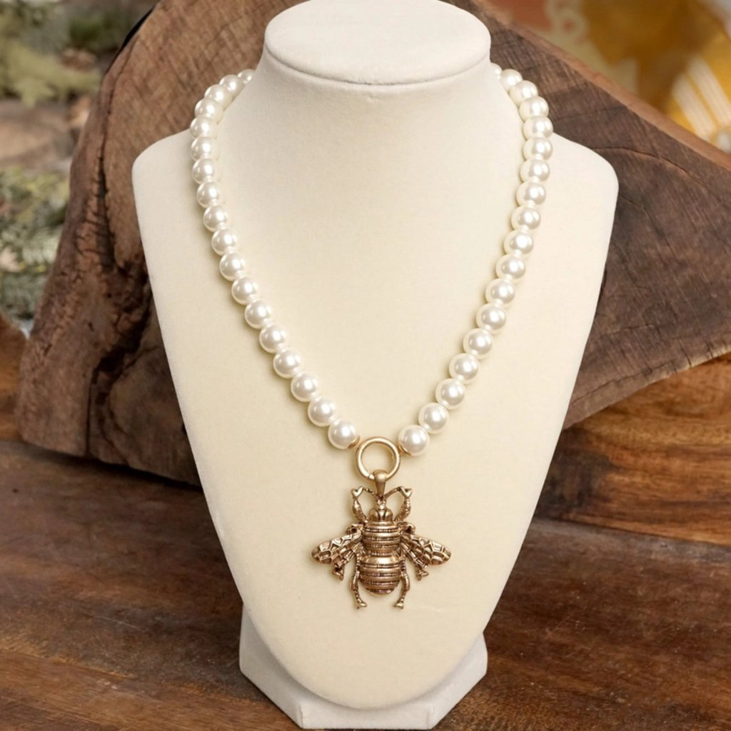 boho bee statement charm on pearls