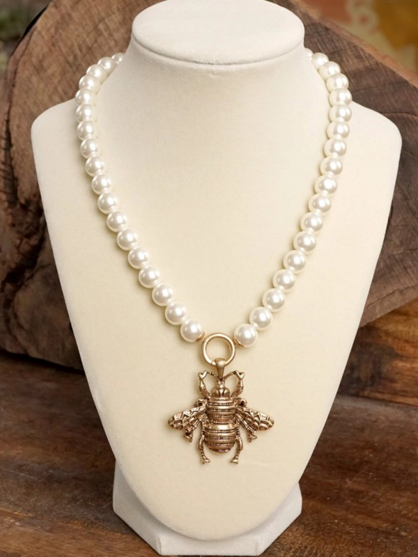 boho bee statement charm on pearls