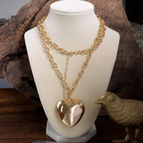 long gold puffy heart pendant necklace